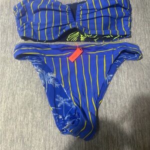 Maaji Blue and Yellow Striped Bandeau Bikini Set